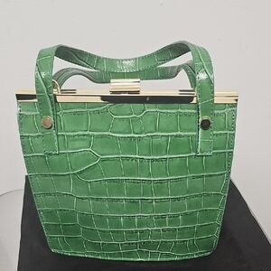 Persaman New York Green Croc-Embossed Top-Handle Mini Bag with Gold Trim